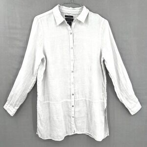 Tahari Women's Tunic Button Up Shirt‎ Roll Tab Sleeve 100% Linen Size L